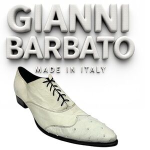 GIANNI BARBATO Mens Italian Style White Lace-Up Leather-Ostrich Shoes EU 40 US 7